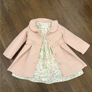Catherine Malandrino Blush Pink Kids Pea Coat with Floral Dress